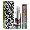 Easter Set, metallic stainless thermos flask (500ml) & scented flat Easter candle (30cm) (GRAY)