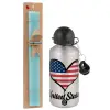 Easter Set, metallic silver aluminum water bottle (500ml) & scented flat Easter candle (30cm) (TURQUOISE)