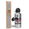 Easter Set, metallic silver aluminum water bottle (500ml) & aromatic flat Easter candle (30cm) (GRAY)