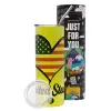Neon Yellow Travel Tumbler θερμό, μεταλλικό καλαμάκι(Ανωξείδωτο 304 Food grade, BPA free, 600ml)