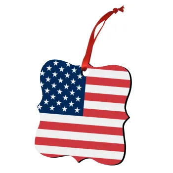 USA flag, Στολίδι Χριστουγεννιάτικο στολίδι polygon ξύλινο 7.5cm