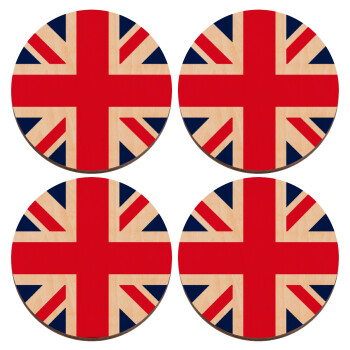 England flag, ΣΕΤ x4 Σουβέρ ξύλινα στρογγυλά plywood (9cm)