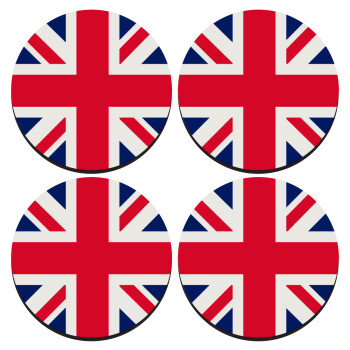 England flag, SET of 4 round wooden coasters (9cm)