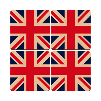 England flag, ΣΕΤ x4 Σουβέρ ξύλινα τετράγωνα plywood (9cm)