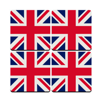 England flag, ΣΕΤ 4 Σουβέρ ξύλινα τετράγωνα (9cm)