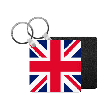 England flag, Μπρελόκ Δερματίνη, τετράγωνο ΜΑΥΡΟ (5x5cm)