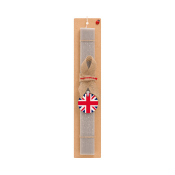 England flag, Πασχαλινό Σετ, ξύλινο μπρελόκ & πασχαλινή λαμπάδα αρωματική πλακέ (30cm) (ΓΚΡΙ)