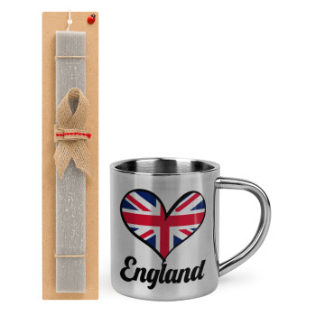 England flag, Easter Set, metallic thermal cup (300ml) & Easter aromatic flat candle (30cm) (GRAY)