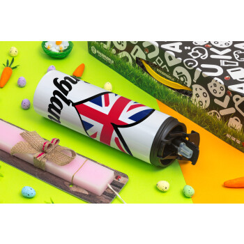 England flag, Easter candle,Travel Tumbler 2 Lids, with metal straw & cleaning brush & aromatic flat candle (30cm) (PINK)