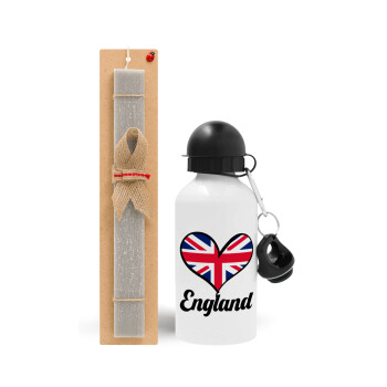 England flag, Πασχαλινό Σετ, παγούρι μεταλλικό  αλουμινίου (500ml) & πασχαλινή λαμπάδα αρωματική πλακέ (30cm) (ΓΚΡΙ)