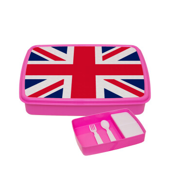 England flag, ΡΟΖ παιδικό δοχείο φαγητού (lunchbox) πλαστικό με παιδικά μαχαιροπίρουρα & 2 εσωτερικά δοχεία (BPA-FREE) Lunch Βox M23 x Π18 x Υ4cm