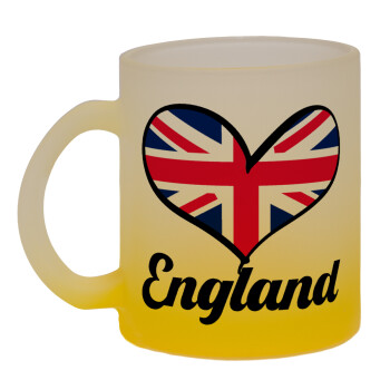 England flag, Κούπα γυάλινη δίχρωμη με βάση το κίτρινο ματ, 330ml