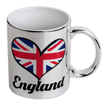 England flag, Mug ceramic, silver mirror, 330ml