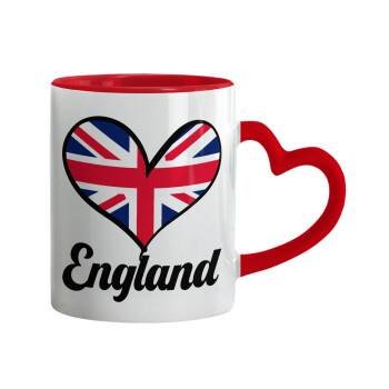 England flag, Mug heart red handle, ceramic, 330ml
