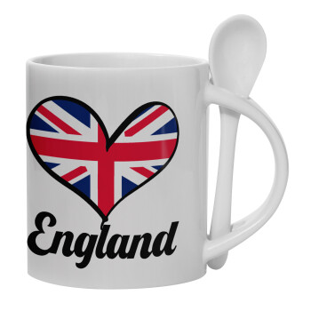England flag, Ceramic coffee mug with Spoon, 330ml (1pcs)
