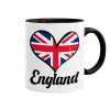 England flag, Κούπα χρωματιστή μαύρη, κεραμική, 330ml