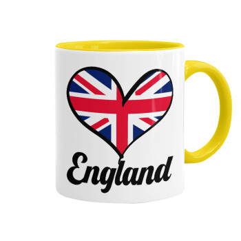 England flag, Κούπα χρωματιστή κίτρινη, κεραμική, 330ml