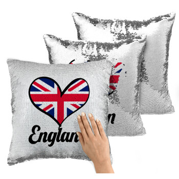 England flag, Μαξιλάρι καναπέ Μαγικό Ασημένιο με πούλιες 40x40cm περιέχεται το γέμισμα