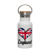 Metallic thermos (Stainless steel) White with wooden lid (bamboo), double-walled, 350ml