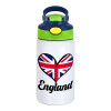 Children's hot water bottle, stainless steel, with safety straw, green, blue (350ml)