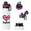 Metallic water bottle with safety lid, 850ml aluminum