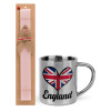 Easter Set, metallic thermal cup (300ml) & aromatic flat Easter candle (30cm) (PINK)