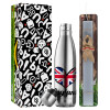 Easter Set, metallic stainless thermos flask (500ml) & scented flat Easter candle (30cm) (GRAY)