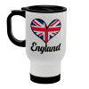 England flag, Κούπα ταξιδιού ανοξείδωτη με καπάκι, διπλού τοιχώματος (θερμό) λευκή 450ml