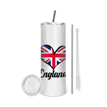 England flag, Eco friendly stainless steel tumbler 600ml, with metal straw & cleaning brush