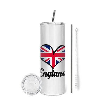England flag, Tumbler ποτήρι θερμό από ανοξείδωτο ατσάλι 600ml, με μεταλλικό καλαμάκι & βούρτσα καθαρισμού