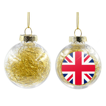 England flag, Χριστουγεννιάτικη μπάλα δένδρου διάφανη με χρυσό γέμισμα 8cm