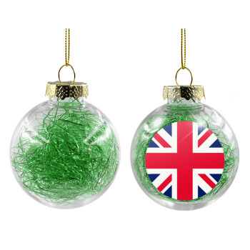 England flag, Χριστουγεννιάτικη μπάλα δένδρου διάφανη με πράσινο γέμισμα 8cm