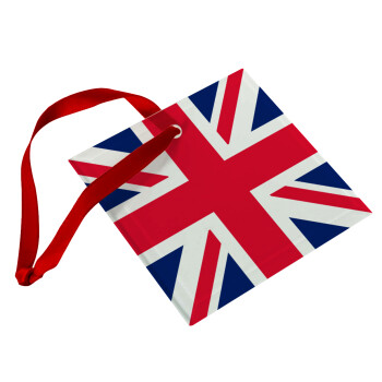 England flag, Χριστουγεννιάτικο στολίδι γυάλινο τετράγωνο 9x9cm