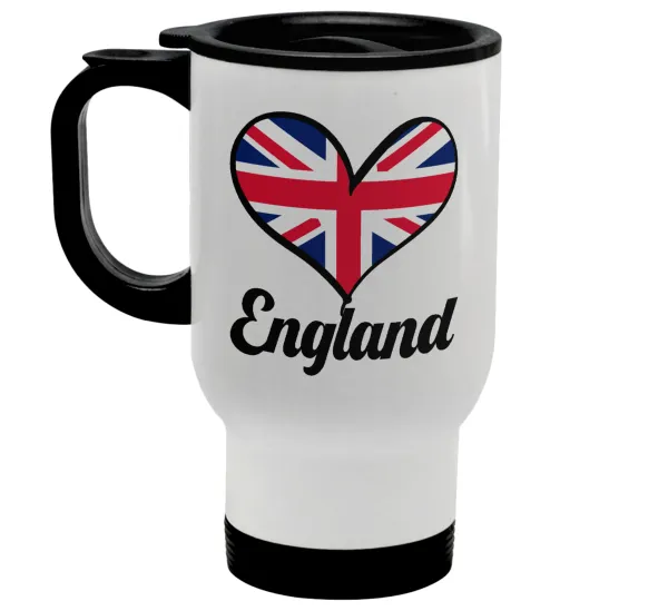 England flag — Κούπα ταξιδιού ανοξείδωτη με καπάκι, διπλού τοιχώματος (θερμό) λευκή 450ml