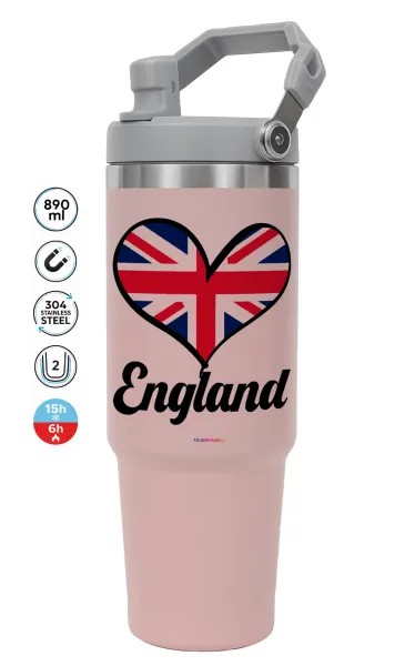 England flag — ΡΟΖ Travel Tumbler Θερμός με χερούλι και καλαμάκι 890ml