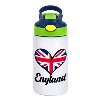 England flag, Children's hot water bottle, stainless steel, with safety straw, green, blue (350ml)