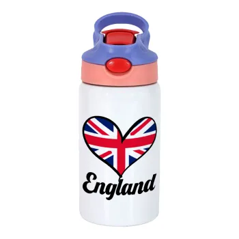 England flag, Children's hot water bottle, stainless steel, with safety straw, pink/purple (350ml)