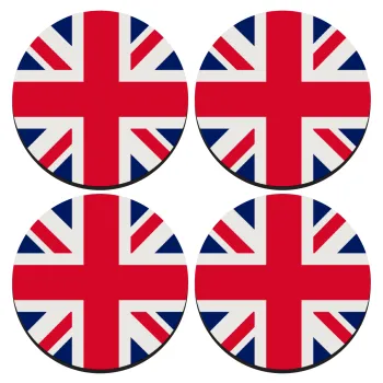England flag, ΣΕΤ 4 Σουβέρ ξύλινα στρογγυλά (9cm)