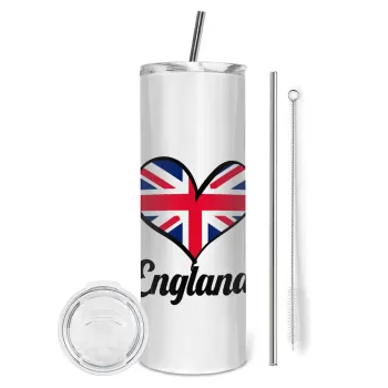 England flag, Tumbler stainless steel 600ml, with metal straw & cleaning brush