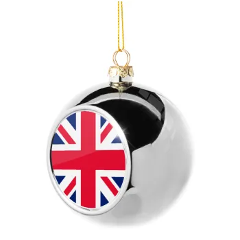 England flag, Silver 8cm Christmas tree ball ornament