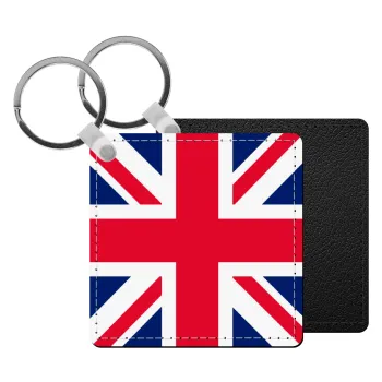 England flag, Μπρελόκ Δερματίνη, τετράγωνο ΜΑΥΡΟ (5x5cm)