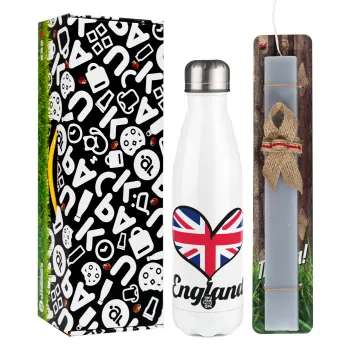 England flag, Easter candle, metallic white thermos bottle (500ml) & aromatic flat candle (30cm) (GRAY)