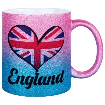 England flag, Κούπα Χρυσή/Μπλε Glitter, κεραμική, 330ml