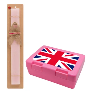 England flag, Easter Set, children's snack container PINK & scented flat Easter candle (30cm) (PINK)