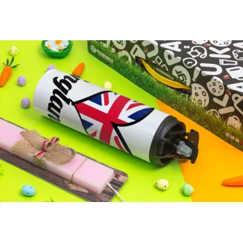 England flag, Easter candle,Travel Tumbler 2 Lids, with metal straw & cleaning brush & aromatic flat candle (30cm) (PINK)