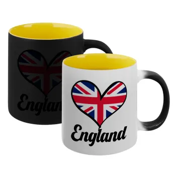 England flag, Κούπα Μαγική εσωτερικό κίτρινη, κεραμική 330ml που αλλάζει χρώμα με το ζεστό ρόφημα