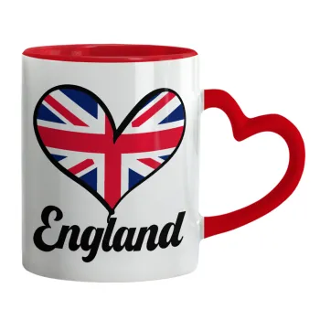 England flag, Mug heart red handle, ceramic, 330ml