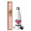 Easter Set, metallic stainless steel water bottle (750ml) & scented flat Easter candle (30cm) (PINK)