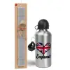Easter Set, metallic silver aluminum water bottle (500ml) & aromatic flat Easter candle (30cm) (GRAY)
