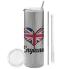 Tumbler stainless steel Silver 600ml, with metal straw & cleaning brush